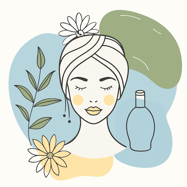 un dibujo de una mujer con una botella de perfume y una botella De agua