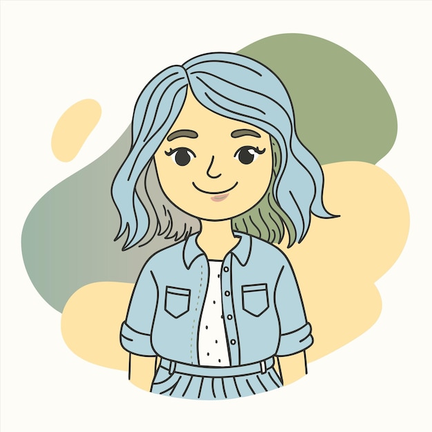 un dibujo de una mujer con cabello azul y una camisa que dice la palabra cita en él