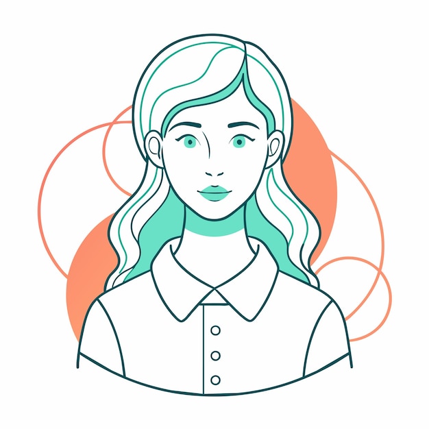 un dibujo de una mujer con el cabello largo y una camisa que dice que está usando una camiseta que dice
