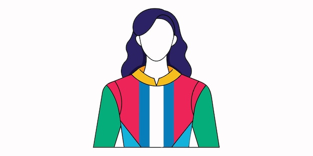 un dibujo de una mujer con cabello largo y una camisa a rayas coloridas