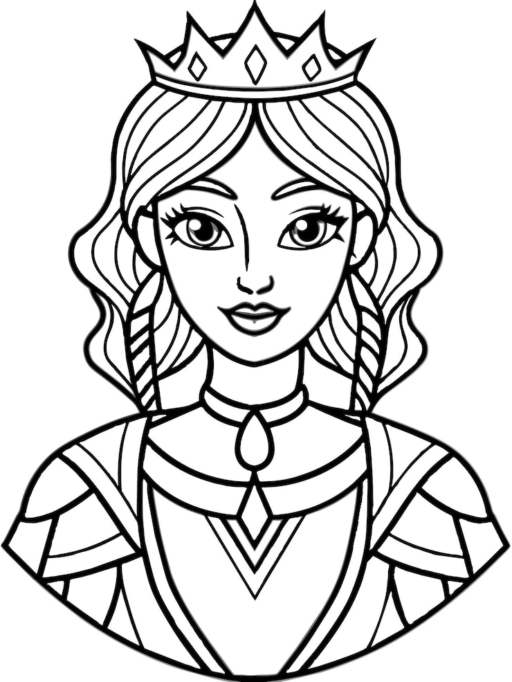 Vector un dibujo de una mujer con cabello largo y una corona