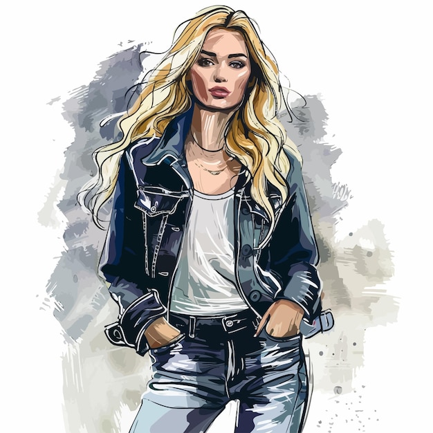 un dibujo de una mujer con cabello rubio