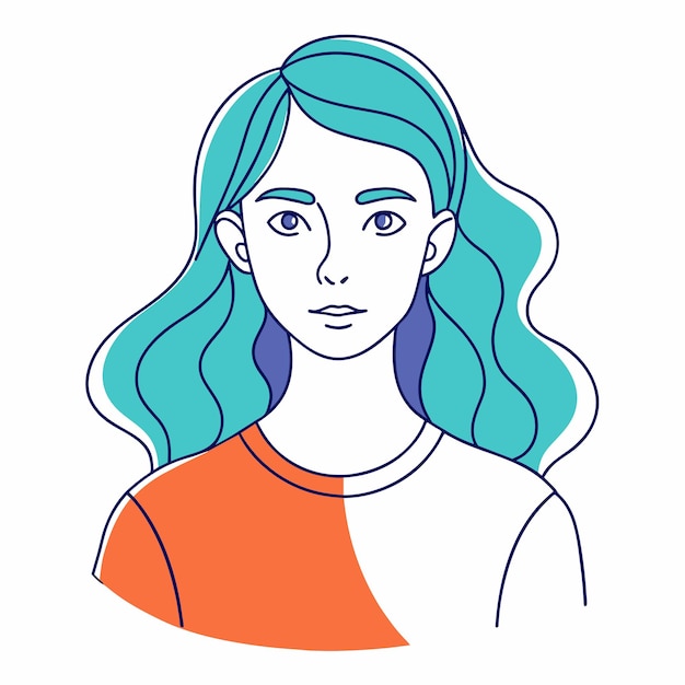 un dibujo de una mujer con cabello verde y una camisa roja con una camisa blanca que dice im a en él