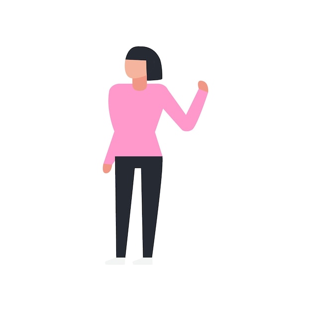 Vector un dibujo de una mujer en una camiseta rosa y pantalones negros