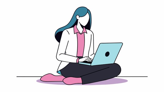 un dibujo de una mujer con una computadora portátil en el regazo