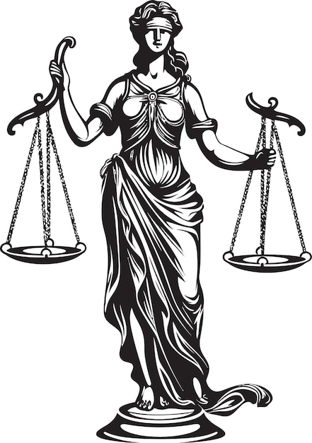 un dibujo de una mujer con una escala que dice "la palabra justicia" en ella