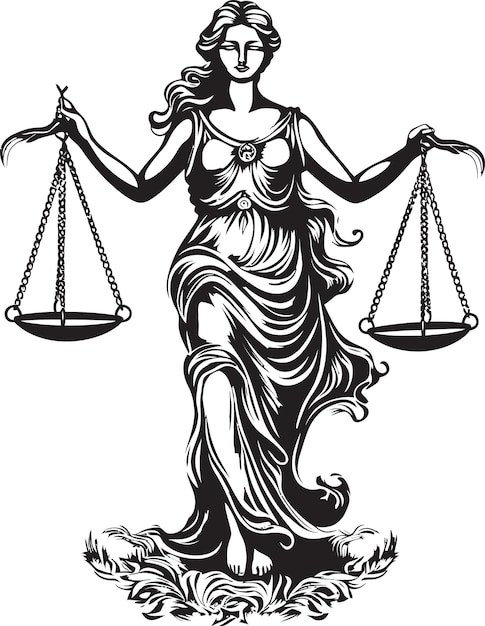 un dibujo de una mujer con una escala que dice "la palabra justicia" en ella