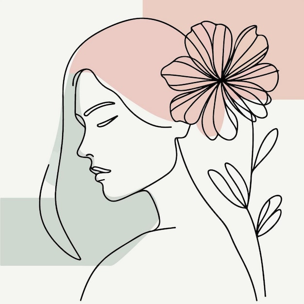 Vector un dibujo de una mujer con una flor en el cabello