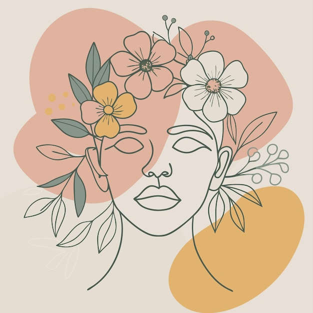 un dibujo de una mujer con flores en la cabeza