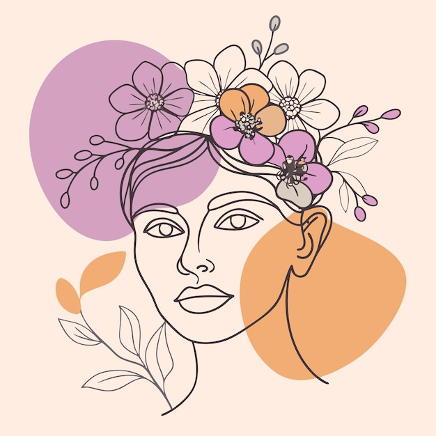 un dibujo de una mujer con flores en la cabeza