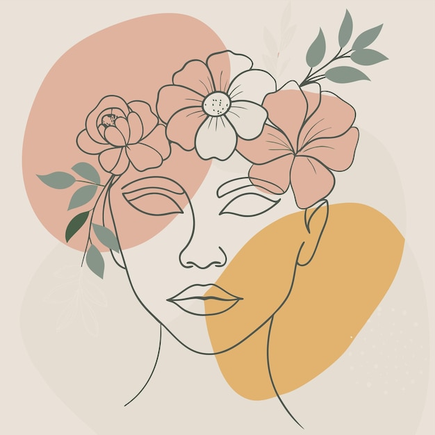un dibujo de una mujer con flores en la cabeza