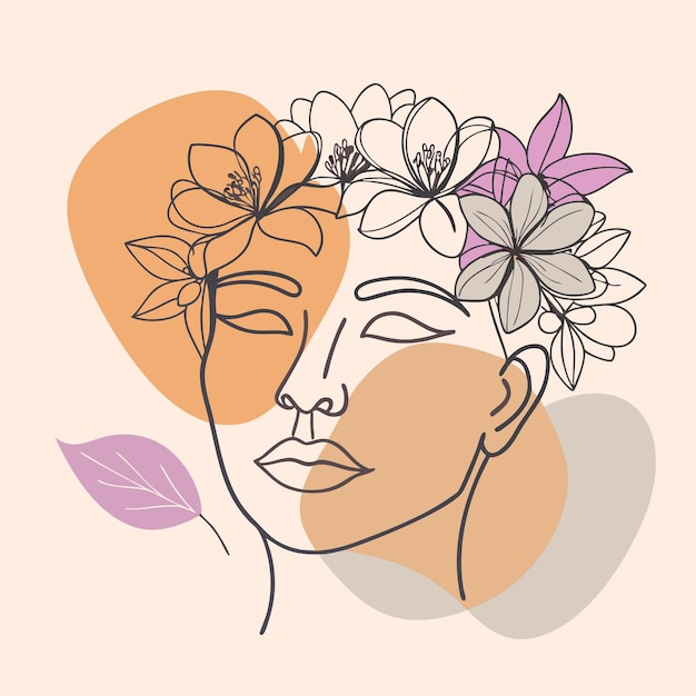un dibujo de una mujer con flores en el pelo