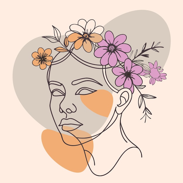 un dibujo de una mujer con flores en el pelo
