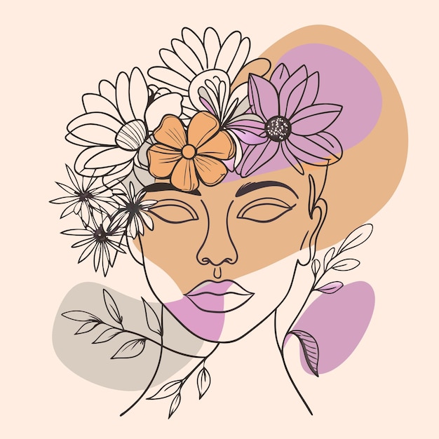 un dibujo de una mujer con flores en el pelo