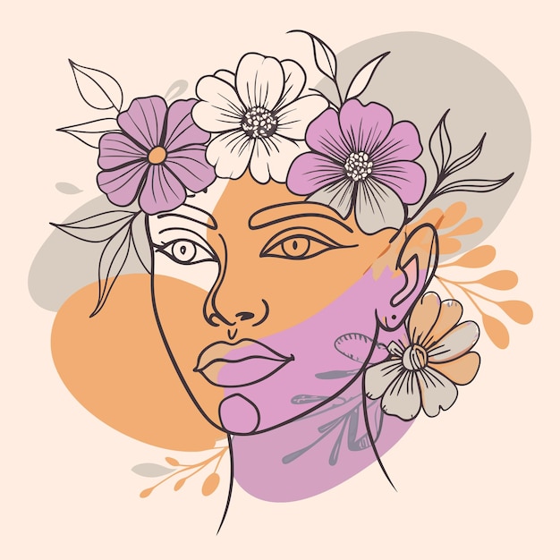 un dibujo de una mujer con flores en el pelo