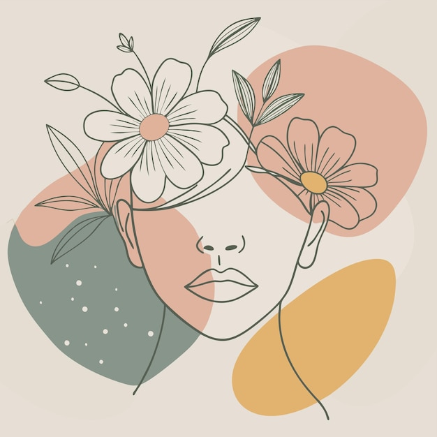un dibujo de una mujer con flores en el pelo