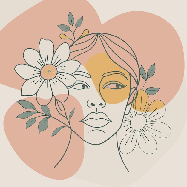 un dibujo de una mujer con flores en el pelo