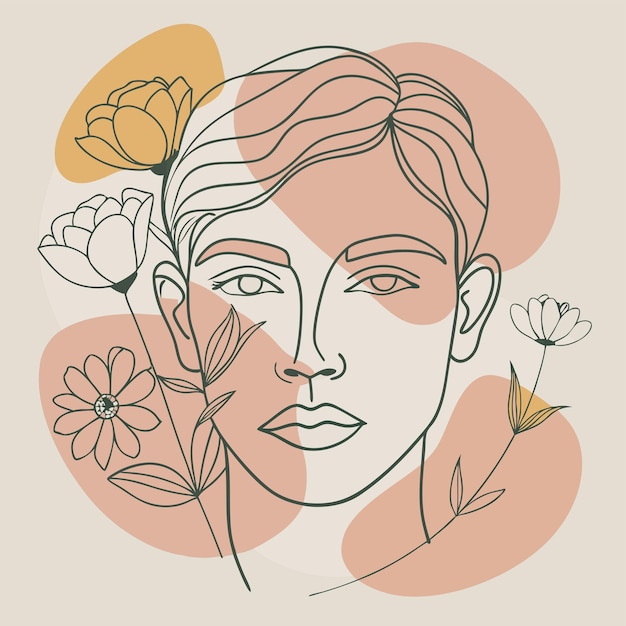 un dibujo de una mujer con flores en el pelo