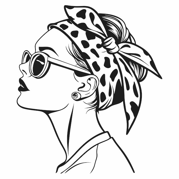 Un dibujo de una mujer con gafas de sol y un arco con un arco en él ilustración de arte vectorial