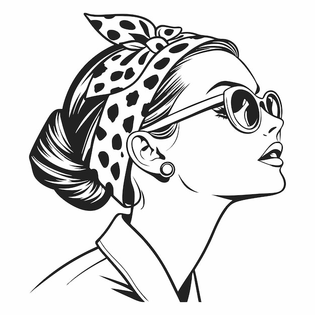 Un dibujo de una mujer con gafas de sol y un arco con un arco en él ilustración de arte vectorial