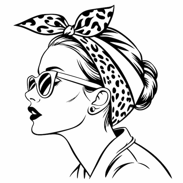 Un dibujo de una mujer con gafas de sol y un arco con un arco en él ilustración de arte vectorial