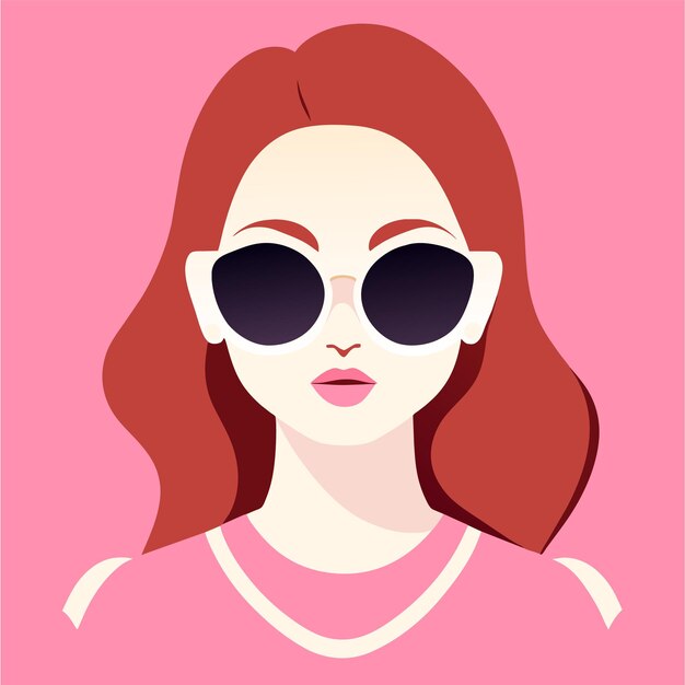 Vector dibujo de una mujer con gafas de sol en la cara y el pelo largo y rubio dibujado plano y elegante