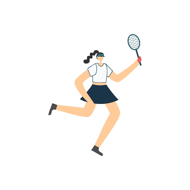 Vector un dibujo de una mujer jugando al tenis con una raqueta