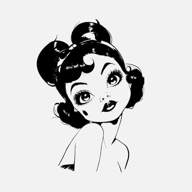 un dibujo de una mujer con un lazo en el pelo