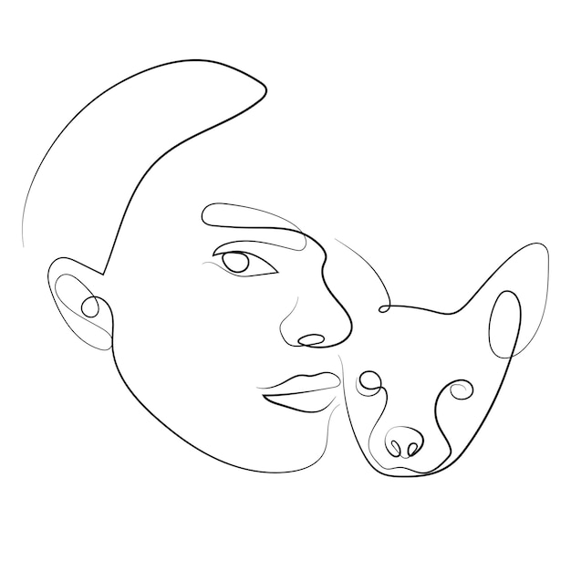 dibujo de una mujer con un perro mostrando amor a su mascota para logotipos diferentes diseños