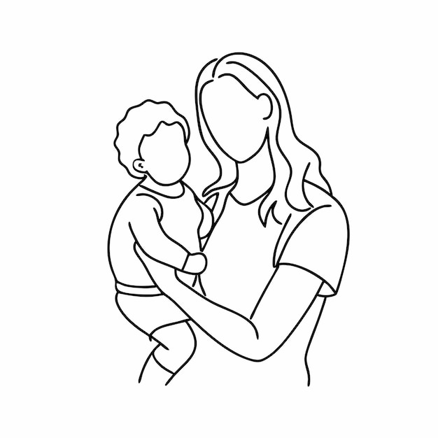 un dibujo de una mujer sosteniendo a un bebé con un dibujado de un bebé