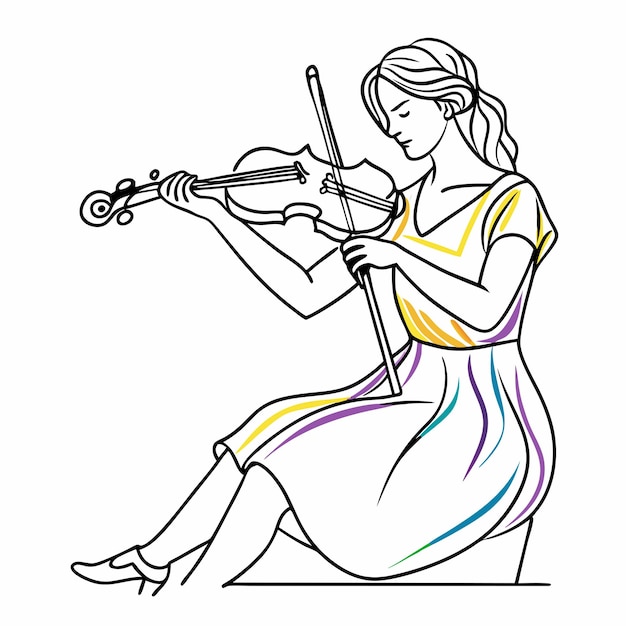 un dibujo de una mujer tocando el violín línea vector de arte
