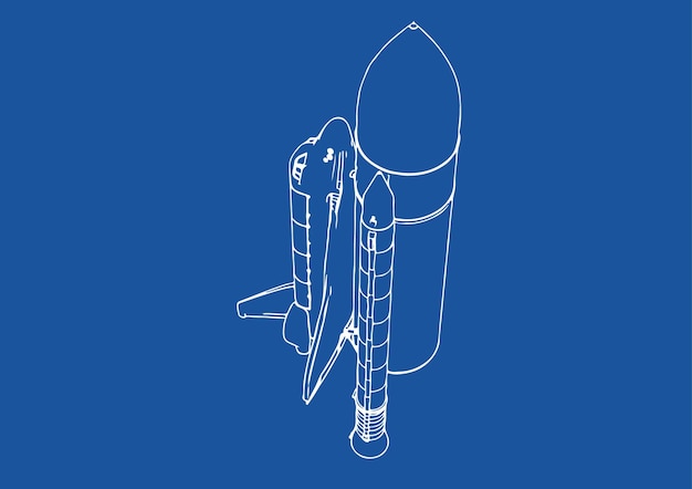 Dibujo de nave espacial sobre un fondo azul vectorx9