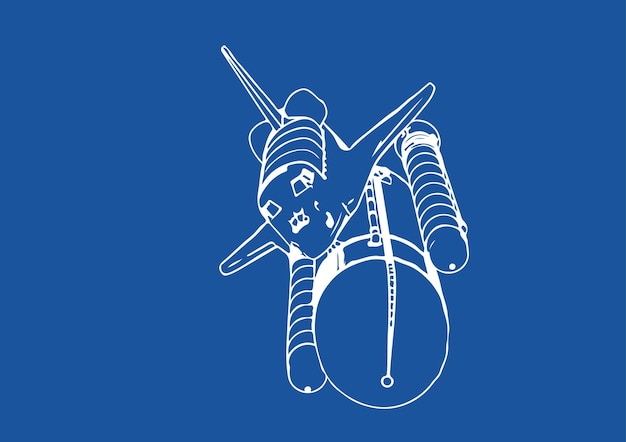 Dibujo de nave espacial sobre un fondo azul vectorx9