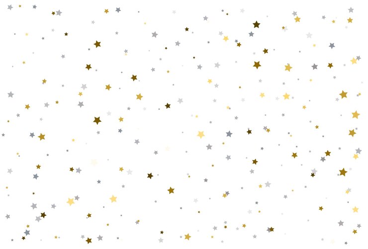 Vector dibujo navideño con estrellas doradas y plateadas confeti de celebración de estrella plateada y dorada