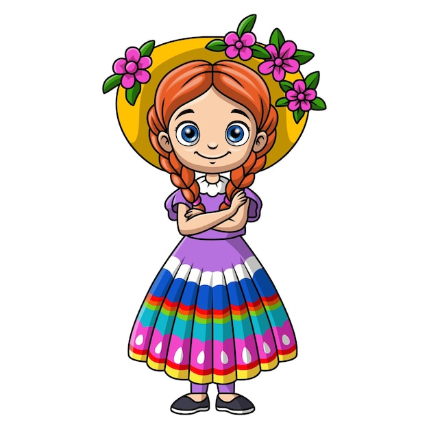 un dibujo de una niña con flores en la cabeza