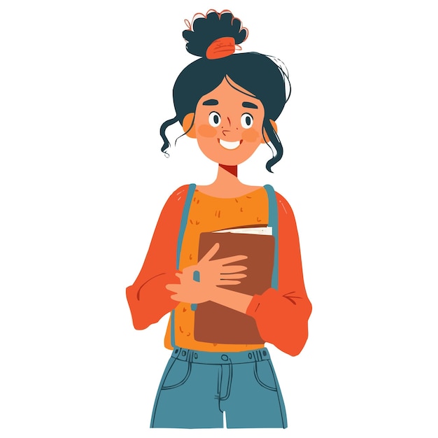 un dibujo de una niña con un libro en la mano