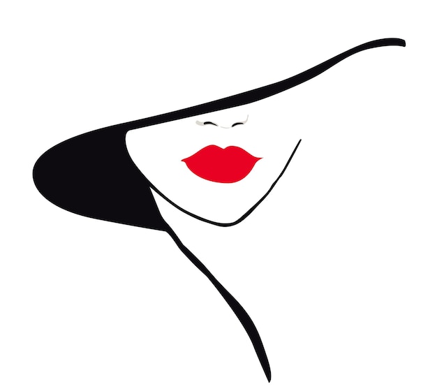 Dibujo de Niña Sombrero. Ilustración vectorial. Diseño minimalista