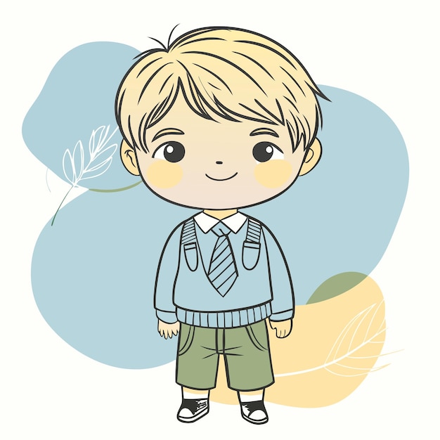 un dibujo de un niño con una camisa que dice "escuela"