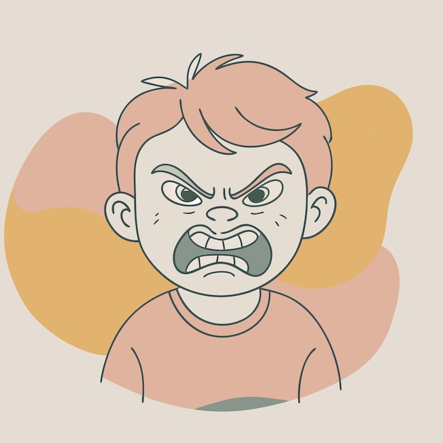 un dibujo de un niño de dibujos animados con una expresión enojada