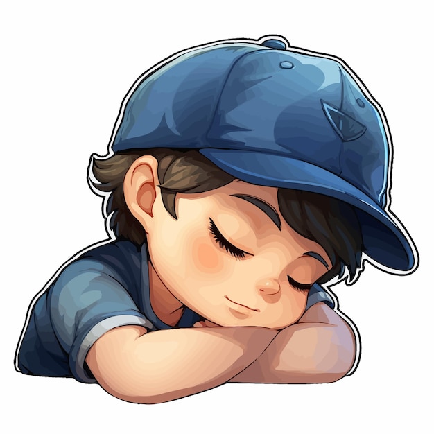 Vector un dibujo de un niño con una gorra azul y una gorra azul