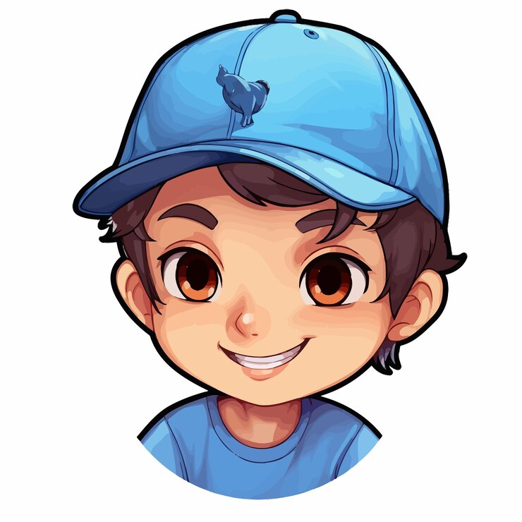Vector un dibujo de un niño con una gorra azul con un pájaro