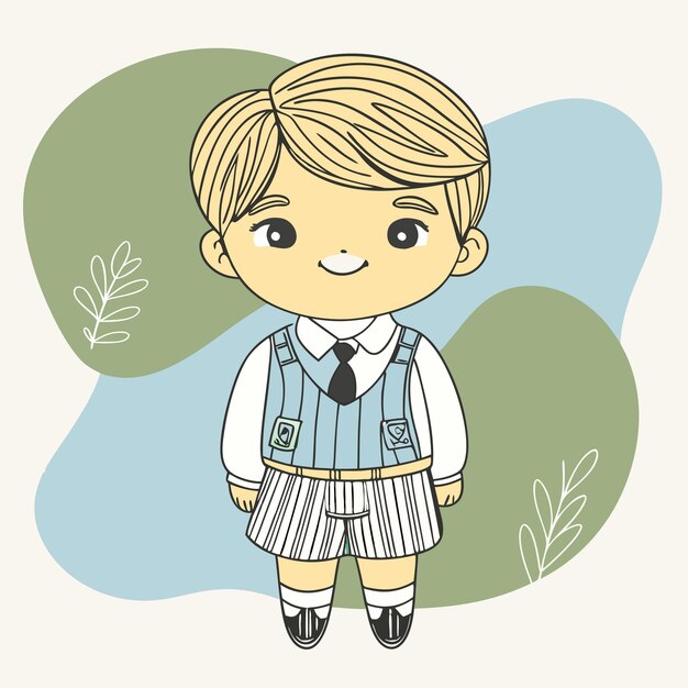 un dibujo de un niño vestido con un uniforme escolar con una imagen de una niña vestida con un uniformado escolar