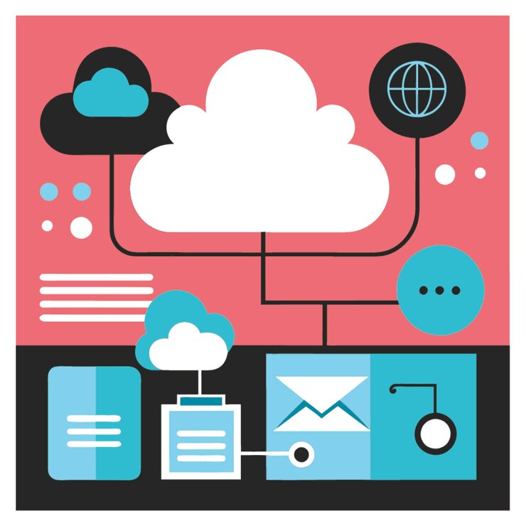 Vector un dibujo de una nube que tiene un fondo azul y rojo