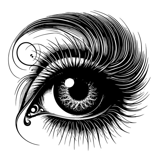 Vector un dibujo de un ojo con un fondo blanco y negro