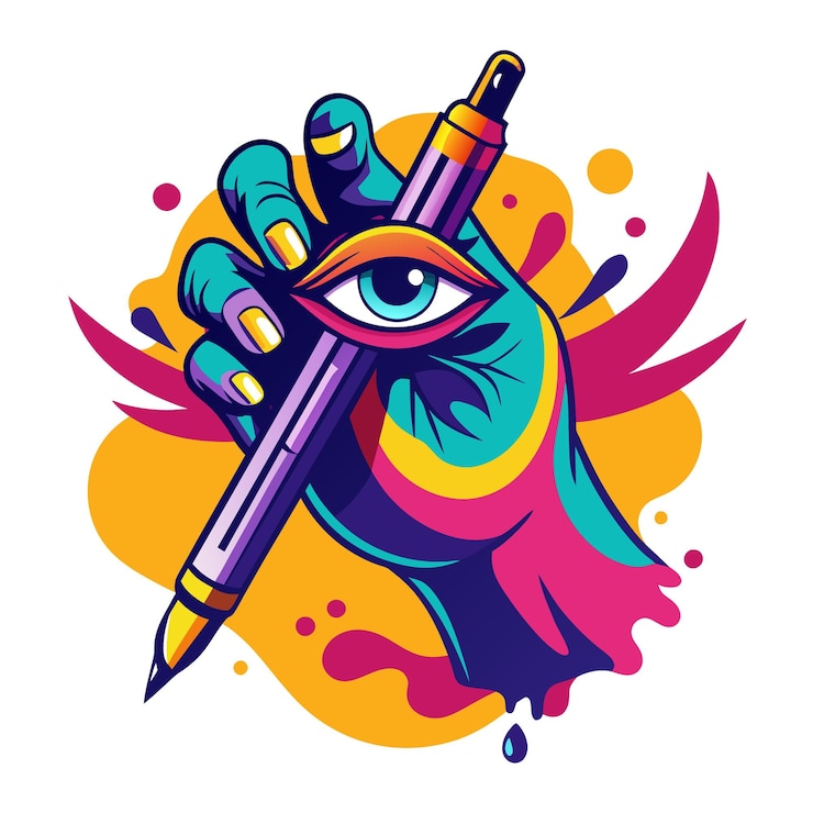 Vector un dibujo de un ojo humano con un bolígrafo en él