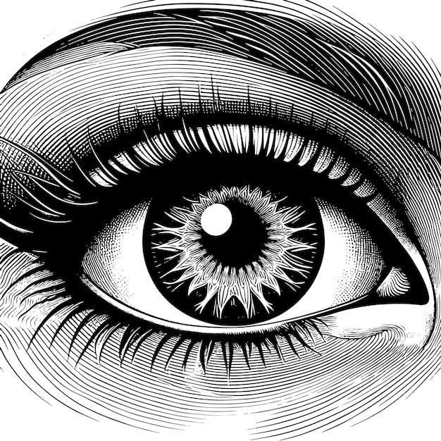 Vector un dibujo de un ojo de mujer con una ilustración en blanco y negro