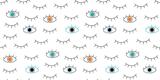 Dibujo de ojos patrón vectorial sin costuras dibujo a mano dibujo de dibujos dibujos simple fondo Abre los ojos con un guiño