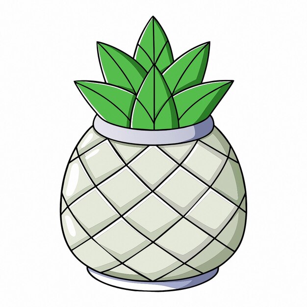 un dibujo de una olla en forma de piña con una hoja verde en ella