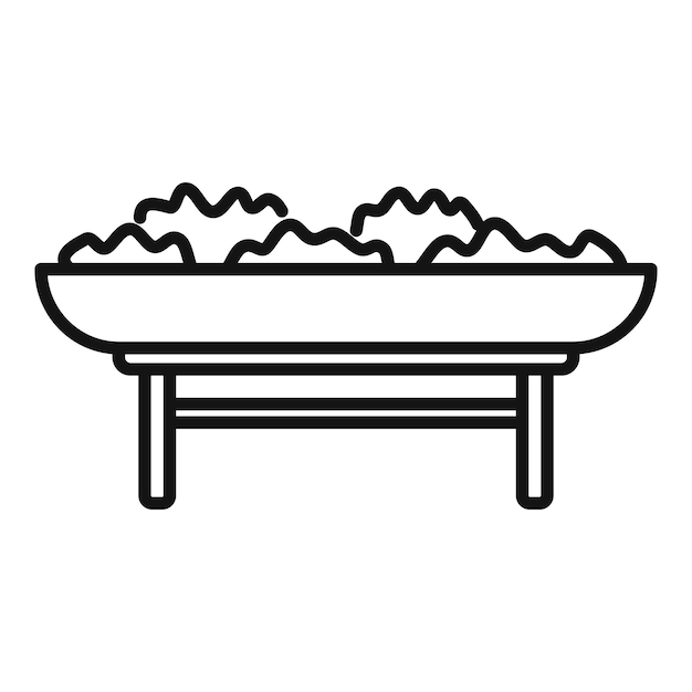 Dibujo de una olla larga en un soporte de madera que se está preparando para sembrar semillas