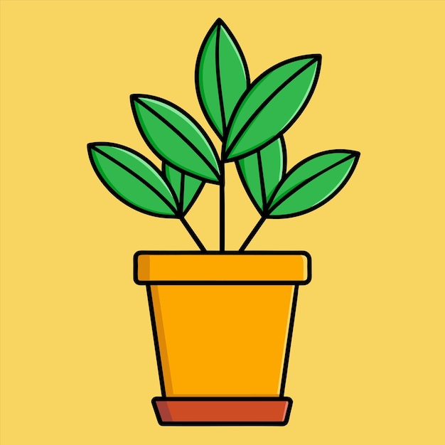 un dibujo de una olla con una planta en ella